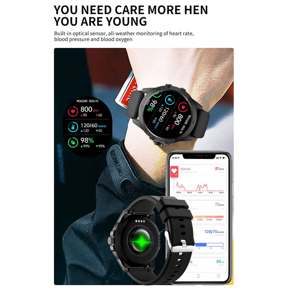 Findtime Smart Watch Blood Pressure Monitor Heart Rate SpO2 Monitoring Bluetooth Calling