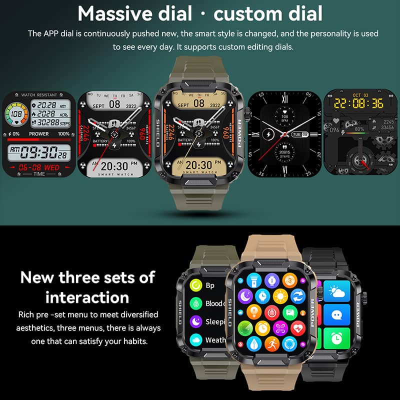 Findtime Military Smart Watch with Blood Pressure Monitor Heart Rate Blood Oxygen Body Temperature Bluetooth Calling